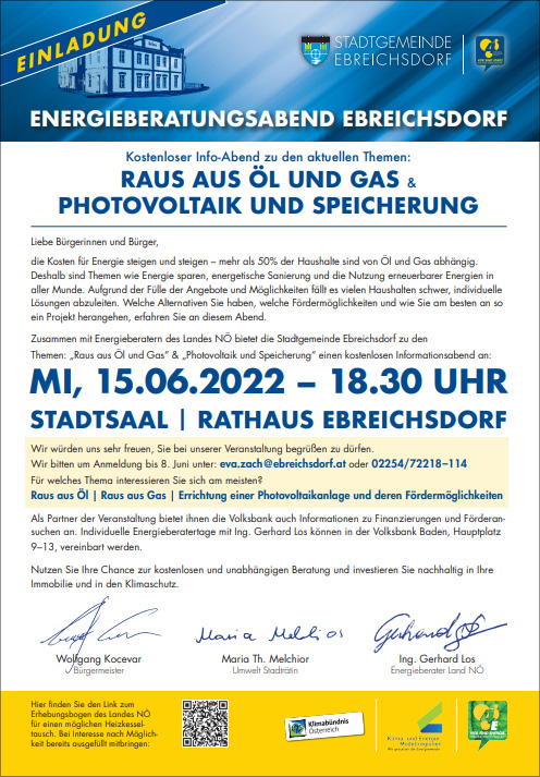Einladung Energieberatungsabend Ebreichsdorf