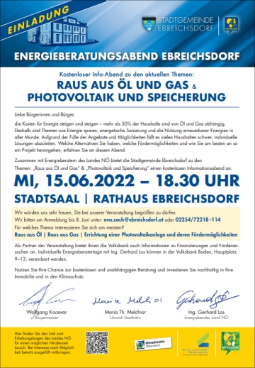 Juni 2022: Einladung zum Energieberatungsabend Ebreichsdorf