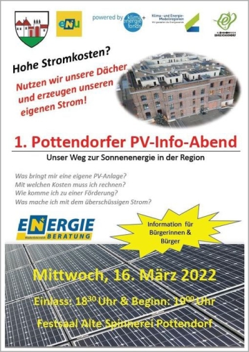 März 2022: Einladung zum &quot;1. Pottendorfer-PV-Info-Abend&quot; - unser Weg zur Sonnenenergie in der KEM-Region Ebreichsdorf