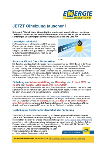 Juni 2022: Einladung zum Info-Abend „Raus aus Öl und Gas“ in Pottendorf